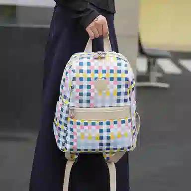 菲都狄都双肩包旅行小背包轻便双肩包女尼龙织物布背包 多彩格纹