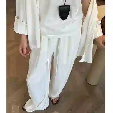 卡路莉 白色棉麻阔腿裤休闲裤 女款