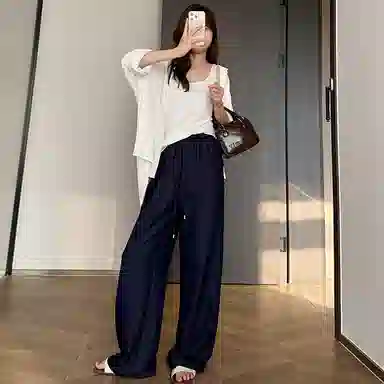 卡路莉 夏季冰丝面料仿牛仔阔腿裤休闲裤 女款