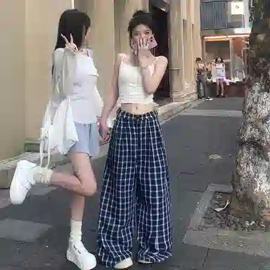 卡路莉 格子裤女高个子夏季休闲裤 女款