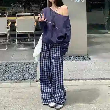 卡路莉 格子裤女高个子夏季休闲裤 女款