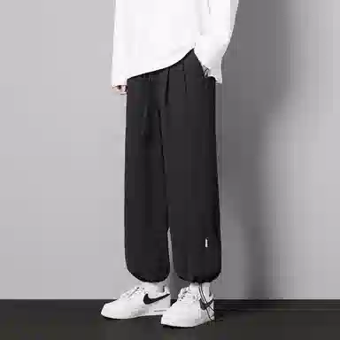 顶峰保罗 两穿直筒美式潮牌宽松运动抽绳长裤无性别主义痞帅时尚百搭简约束脚休闲裤 男女同款