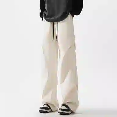 顶峰保罗 美式冰丝褶皱工装直筒无性别主义户外登山骑行运动健身阔腿伞兵解构设计长裤弹力抽绳显高百搭宽松大码高街潮牌休闲裤 男女同款