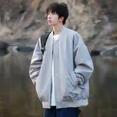 顶峰保罗 美式飞行纯色棒球领无性别主义直筒上衣外套宽松大码休闲百搭潮牌简约时尚痞帅长袖夹克 男女同款