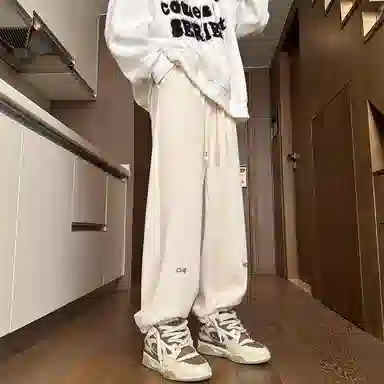 顶峰保罗 美式潮牌字母直筒阔腿高级设计感卫裤无性别主义潮流百搭宽松大码运动束脚休闲裤 男女同款