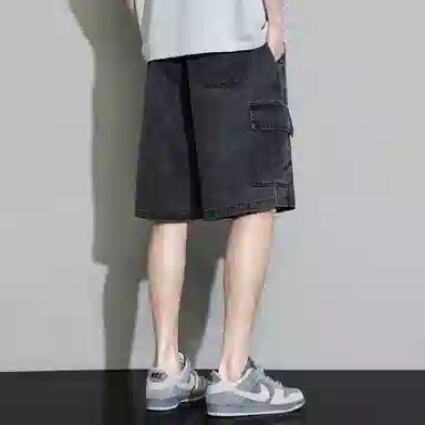 顶峰保罗 无性别主义宽松潮牌百搭直筒工装薄款五分牛仔短裤 男女同款