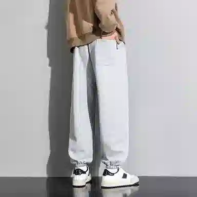 顶峰保罗 美式复古宽松舒适百搭直筒束脚九分裤无性别主义潮牌字母高街设计感运动休闲裤 男女同款