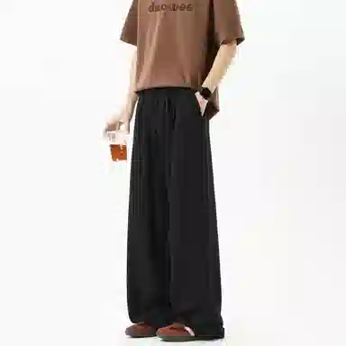 顶峰保罗 冰丝垂感透气凉感直筒长裤无性别主义复古潮牌宽松运动纯色百搭高级感阔腿休闲裤 男女同款