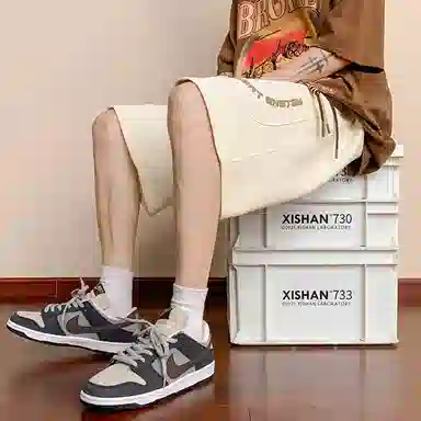 顶峰保罗 冰丝高街美式字母印花宽松大码百搭无性别主义篮球运动健身中裤弹力抽绳显高潮牌薄款休闲短裤 男女同款