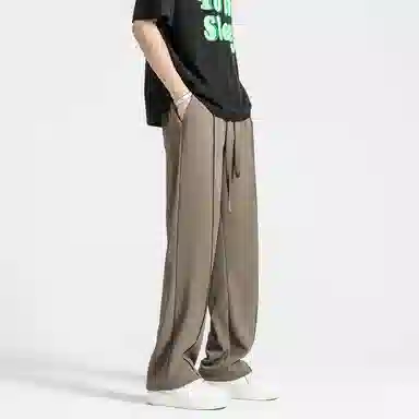 顶峰保罗 纯色质感薄款舒适直筒长裤复古潮牌宽松凉感小众简约百搭高级感显瘦运动阔腿 休闲裤 男女同款