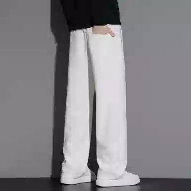 顶峰保罗 冰丝直筒阔腿无性别主义纯色基础款运动拖地卫裤弹力抽绳显高百搭宽松大码潮牌时尚垂感休闲裤 男女同款