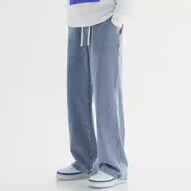 顶峰保罗 美式宽松百搭透气无性别主义弹力透气垂感休闲潮流阔腿拖地牛仔裤 男女同款