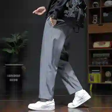 顶峰保罗 冰丝宽松薄潮牌时尚简约百搭直筒舒适抽绳无性别主义休闲裤 男女同款