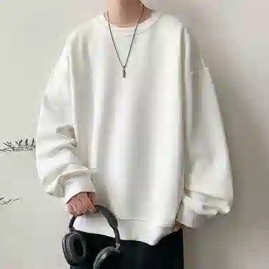 顶峰保罗  美式复古纯色高级设计感休闲大码运动上衣无性别主义直筒宽松百搭简约潮牌圆领卫衣 男女同款