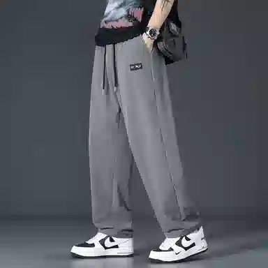 顶峰保罗 直筒裤子薄款潮牌痞帅宽松阔腿冰丝潮流运动抽绳无性别主义长裤时尚百搭垂感大码休闲裤 男女同款