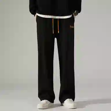 顶峰保罗 冰丝直筒阔腿无性别主义纯色基础款拖地运动卫裤弹力抽绳显高百搭宽松大码潮牌时尚高街垂感休闲裤 男女同款