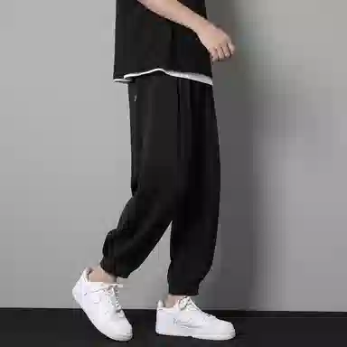 顶峰保罗 冰丝薄款速干纯色简约垂感运动束脚九分裤潮流显高显瘦宽松凉感透气百搭大码休闲裤 男女同款