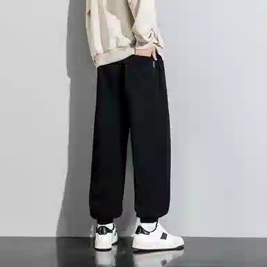 顶峰保罗 美式复古宽松舒适百搭直筒束脚九分裤无性别主义潮牌字母高街设计感运动休闲裤 男女同款