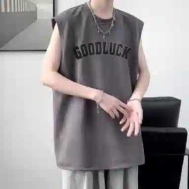 顶峰保罗 美式高街字母薄款透气无袖上衣冰丝凉感舒适宽松小众休闲百搭潮牌运动坎肩背心 男女同款