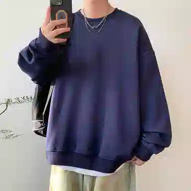 顶峰保罗  美式复古纯色高级设计感休闲大码运动上衣无性别主义直筒宽松百搭简约潮牌圆领卫衣 男女同款