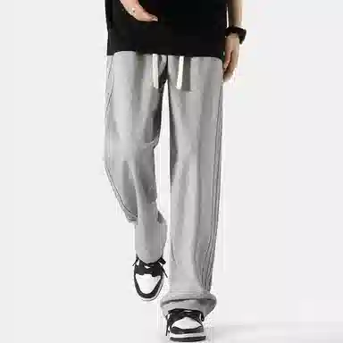 顶峰保罗 纯色冰丝垂感条纹直筒日系潮牌无性别主义宽松高街阔腿舒适百搭时尚运动裤休闲裤 男女同款