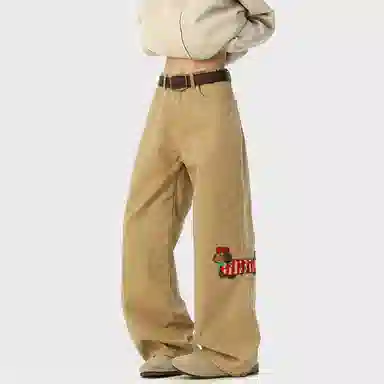 顶峰保罗 美式腊肠小狗刺绣直筒阔腿长裤百搭宽松重磅情侣潮牌凉感透气设计感显瘦显高休闲裤 男女同款