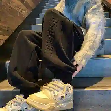 顶峰保罗 美式潮牌字母宽松运动加绒裤子无性别主义高级感秋季穿搭显高显瘦潮流百搭休闲裤 男女同款