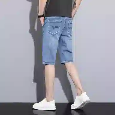 顶峰保罗 薄款透气复古水洗直筒五分裤美式高街潮牌宽松运动休闲百搭高级感阔腿牛仔短裤 男女同款