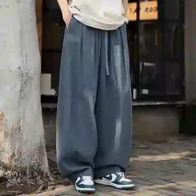 顶峰保罗 无性别主义日系弯刀薄款垂感阔腿长裤加肥加大码灯笼裤宽松直筒裤子亲肤透气时尚百搭休闲裤 男女同款