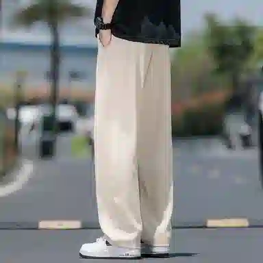 顶峰保罗 无性别主义冰丝凉感亲肤透气宽松直筒西裤美式潮流垂感长裤时尚百搭阔腿高级感休闲裤 男女同款