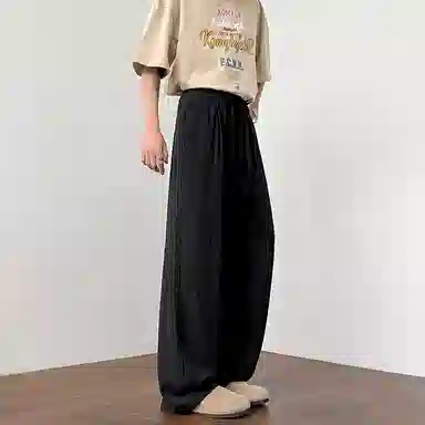 顶峰保罗 美式复古潮牌凉感舒适薄款直筒长裤竖条纹理感宽松小众百搭显瘦拖地阔腿休闲裤 男女同款