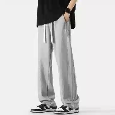 顶峰保罗 纯色冰丝垂感条纹直筒日系潮牌无性别主义宽松高街阔腿舒适百搭时尚运动裤休闲裤 男女同款