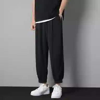 顶峰保罗 冰丝薄款速干纯色简约垂感运动束脚九分裤潮流显高显瘦宽松凉感透气百搭大码休闲裤 男女同款