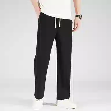 顶峰保罗 美式高街舒适纯色冰丝垂感宽松大码百搭潮牌直筒阔腿显高显瘦休闲裤 男女同款