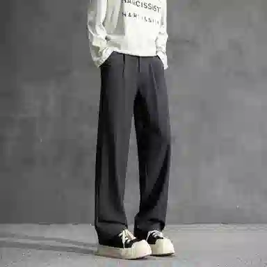 顶峰保罗 纯色垂感凉感宽松百搭直筒长裤薄款舒适小众简约高级感潮牌显瘦显高微喇休闲裤 男女同款