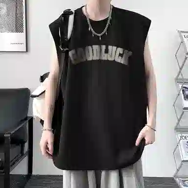 顶峰保罗 美式高街字母薄款透气无袖上衣冰丝凉感舒适宽松小众休闲百搭潮牌运动坎肩背心 男女同款