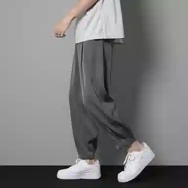 顶峰保罗 冰丝薄款速干纯色简约垂感运动束脚九分裤潮流显高显瘦宽松凉感透气百搭大码休闲裤 男女同款