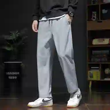 顶峰保罗 冰丝宽松薄潮牌时尚简约百搭直筒舒适抽绳无性别主义休闲裤 男女同款