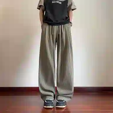 顶峰保罗 冰丝薄款纯色直筒阔腿长裤凉感透气速干宽松小众百搭运动潮牌慵懒风舒适休闲裤 男女同款