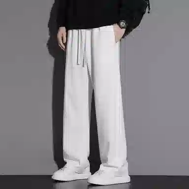 顶峰保罗 冰丝直筒阔腿无性别主义纯色基础款运动拖地卫裤弹力抽绳显高百搭宽松大码潮牌时尚垂感休闲裤 男女同款