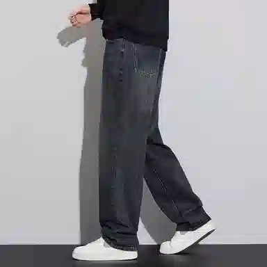 顶峰保罗 美式潮牌直筒阔腿无性别主义休闲复古高街水洗做旧运动长裤弹力显高显瘦宽松大码简约百搭加绒加厚垂感牛仔裤 男女同款
