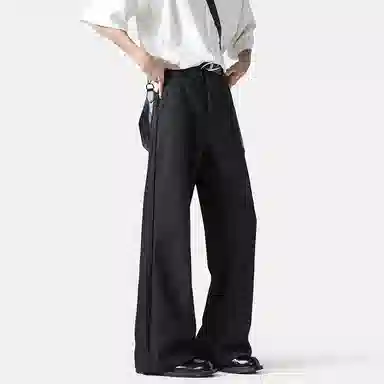 顶峰保罗 纯色垂感薄款舒适百搭直筒长裤凉感宽松小众简约高级感潮牌西装拖地阔腿 休闲裤 男女同款