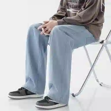 顶峰保罗 美式宽松百搭透气无性别主义弹力透气垂感休闲潮流阔腿拖地牛仔裤 男女同款