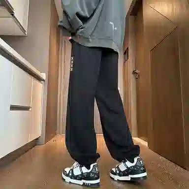 顶峰保罗 美式潮牌字母直筒阔腿高级设计感卫裤无性别主义潮流百搭宽松大码运动束脚休闲裤 男女同款