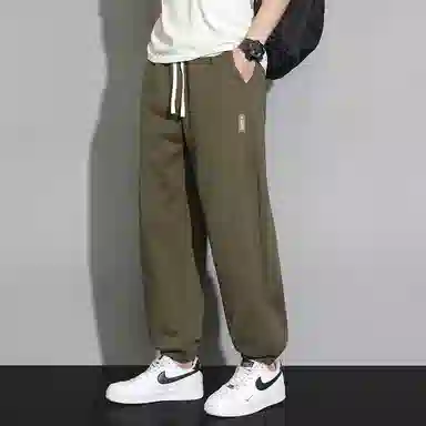 顶峰保罗 潮牌宽松大码无性别主义运动通勤束脚卫裤弹力抽绳显高百搭简约时尚加绒加厚休闲裤 男女同款