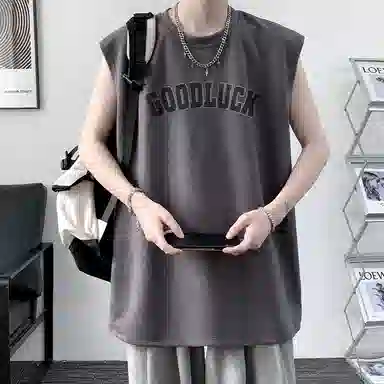 顶峰保罗 美式高街字母薄款透气无袖上衣冰丝凉感舒适宽松小众休闲百搭潮牌运动坎肩背心 男女同款