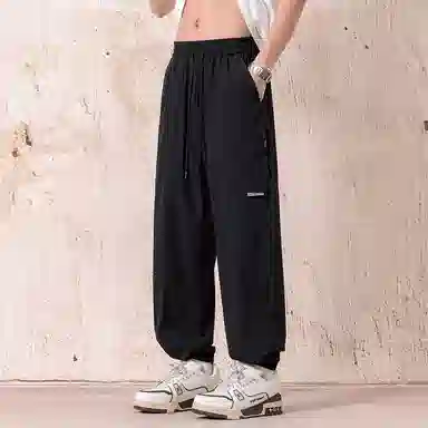 顶峰保罗 冰丝网孔潮牌薄款垂感无性别主义束脚长裤时尚百搭设计感直筒宽松运动抽绳大码休闲裤 男女同款