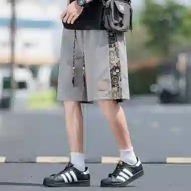 顶峰保罗 中式潮牌痞帅潮流刺绣运动无性别主义五分裤子薄款加肥加大码国风时尚百搭设计感休闲短裤 男女同款