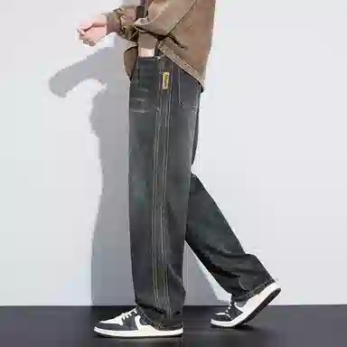 顶峰保罗 美式复古高街水洗做旧星空纹阔腿无性别主义直筒休闲运动潮牌长裤弹力显高显瘦宽松大码简约百搭加绒加厚垂感牛仔裤 男女同款