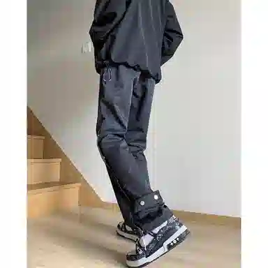 顶峰保罗 美式纯色高街机能排扣工装长裤无性别主义春秋穿搭痞帅潮流百搭高级设计感运动休闲裤 男女同款